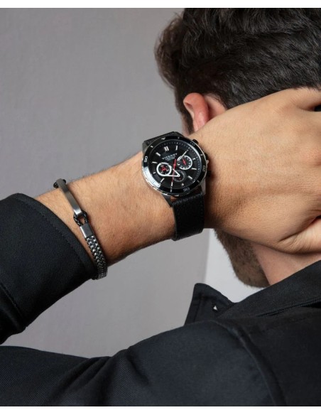 Pulsera Trenzada De Acero Y Piel Negra Viceroy - Joyería Taffeit
