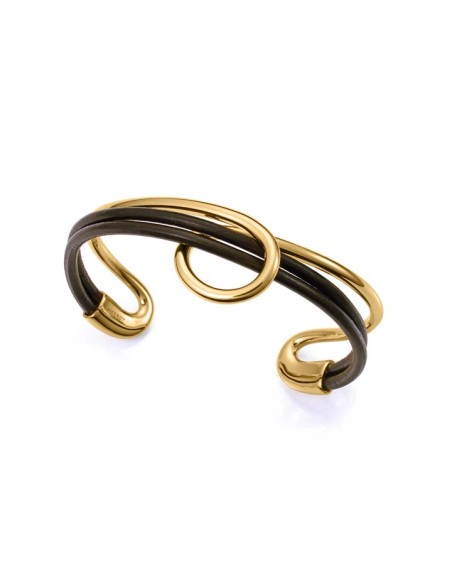 Brazalete De Acero Dorado Y Piel Negra Viceroy - Joyería Taffeit
