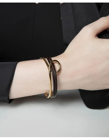 Brazalete De Acero Dorado Y Piel Negra Viceroy - Joyería Taffeit