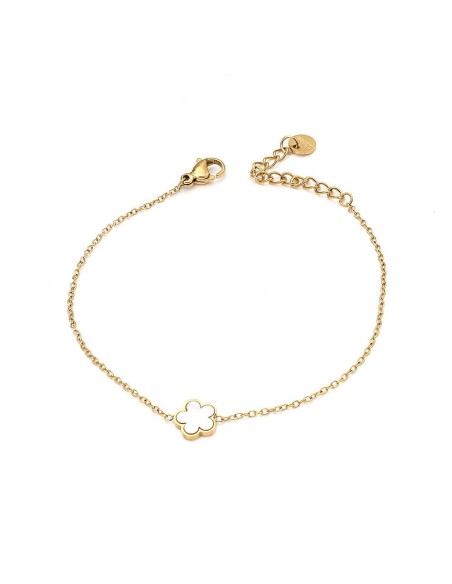 Pulsera flor de acero inoxidable chapado en oro - Joyería Taffeit