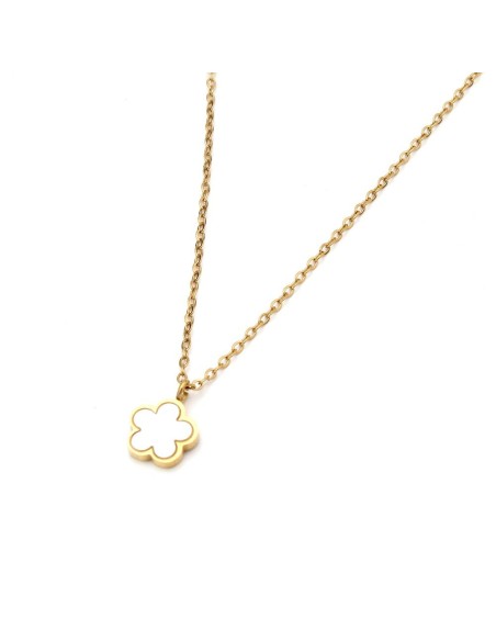 Collar flor de acero inoxidable chapado en oro - Joyería Taffeit